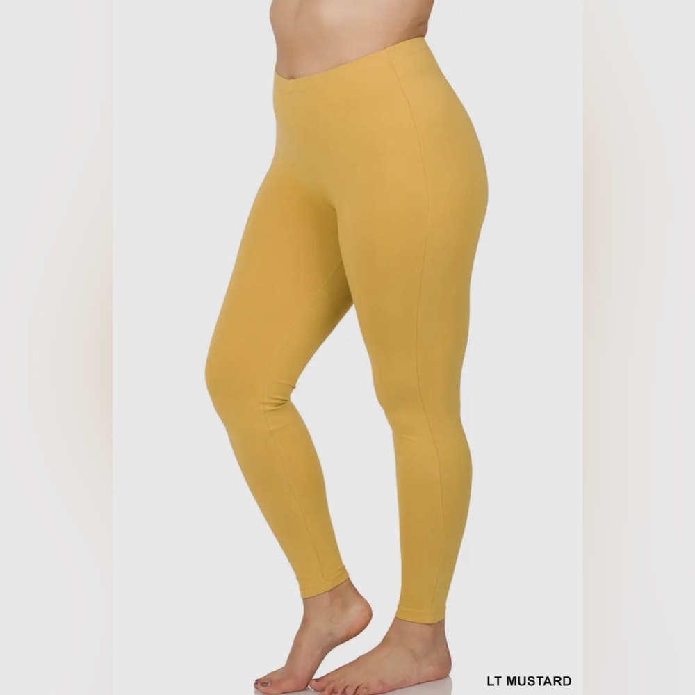 2X W/O Pockets LTMUSTARD Plus Size Premium Waistband Leggings